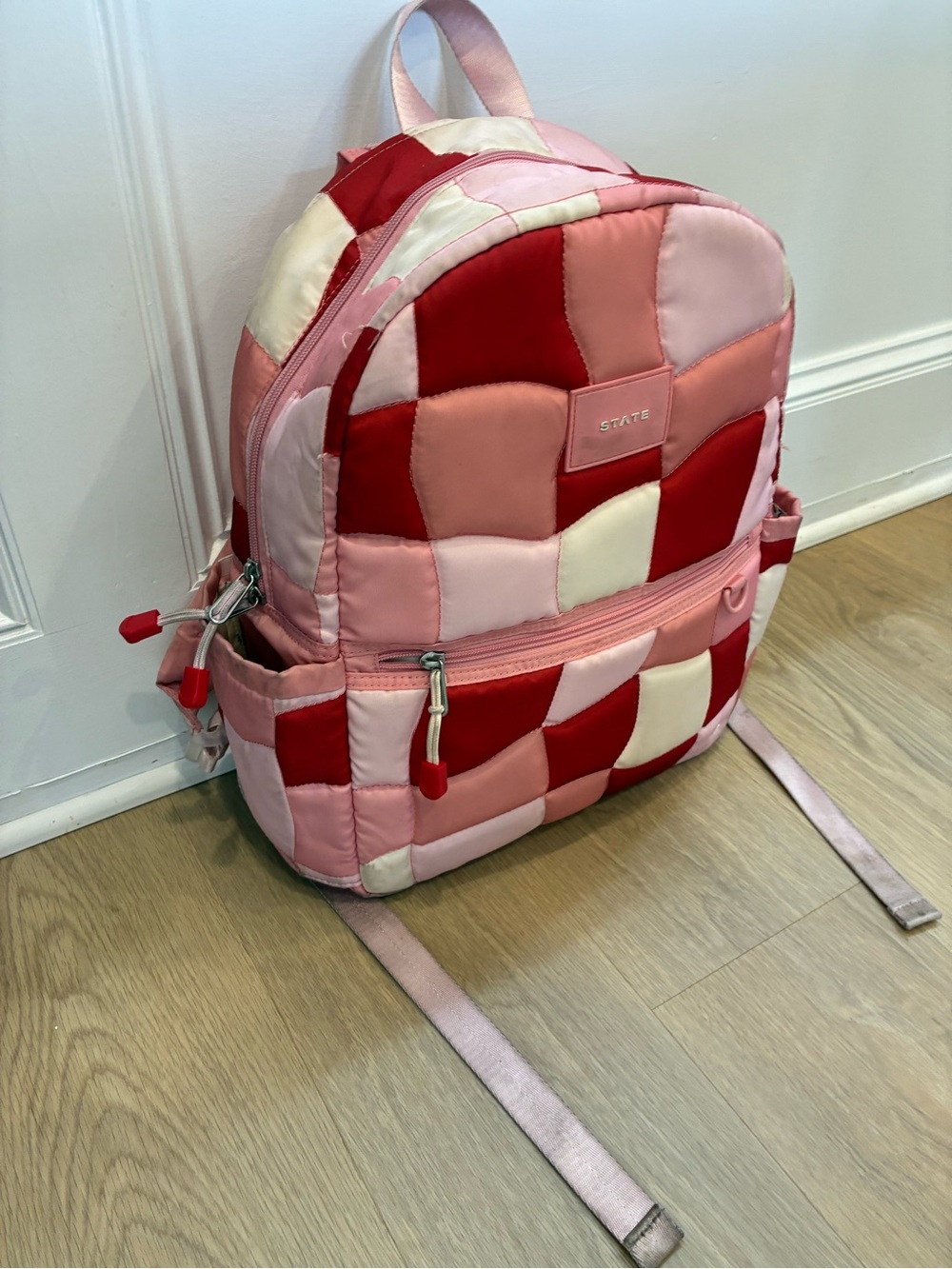 STATE Pink, Red & Cream Patchwork Nylon Backpack - Picture 3 of 8